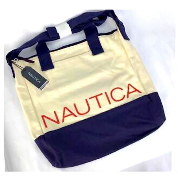 Nautica Navy Cream Canvas Tote NEW - Picture 1 of 9